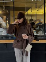 ترنچ کت کوتاه،کت قهوه ای،بارونی قهوه ای