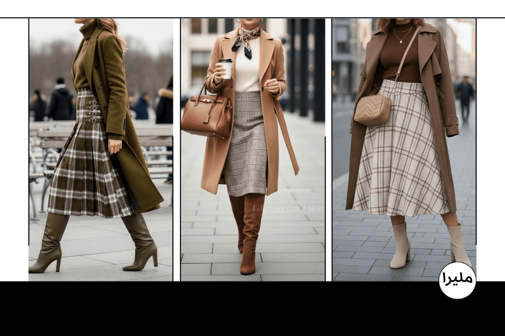 استایل پاییزی با دامن چهارخونه