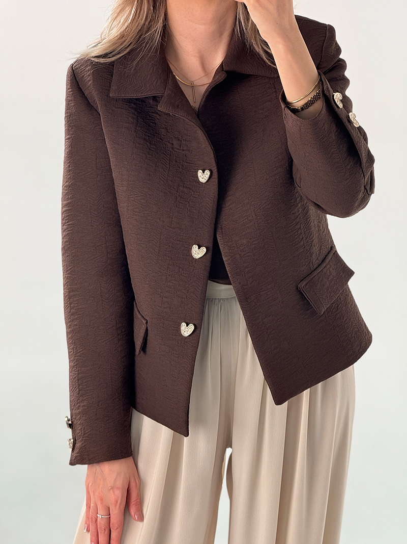 Brown jacquard coat413-2 کت ژاکارد قهوه ای کد 413 - Image 1