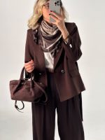 کت بیسیک یقه انگلیسی کرپ مازراتی  قهوه ای کد 396 - Image 4