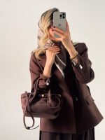 کت بیسیک یقه انگلیسی کرپ مازراتی  قهوه ای کد 396 - Image 5
